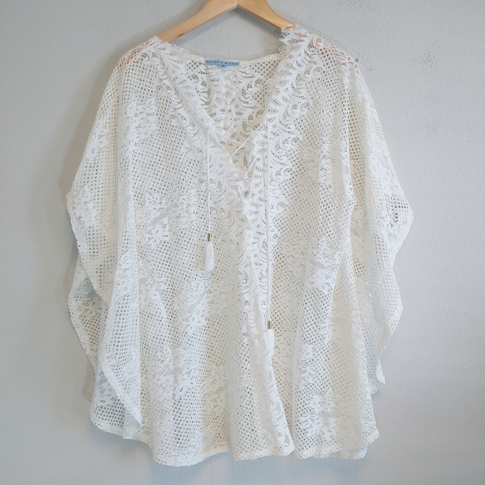 Antonio Melani Floral Lace Open Knit Lace Up Swimsuit Cover Up Sz M Beach Summer